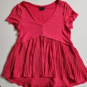 Kaari Blue Hot Pink Pleated Babydoll Top Size M